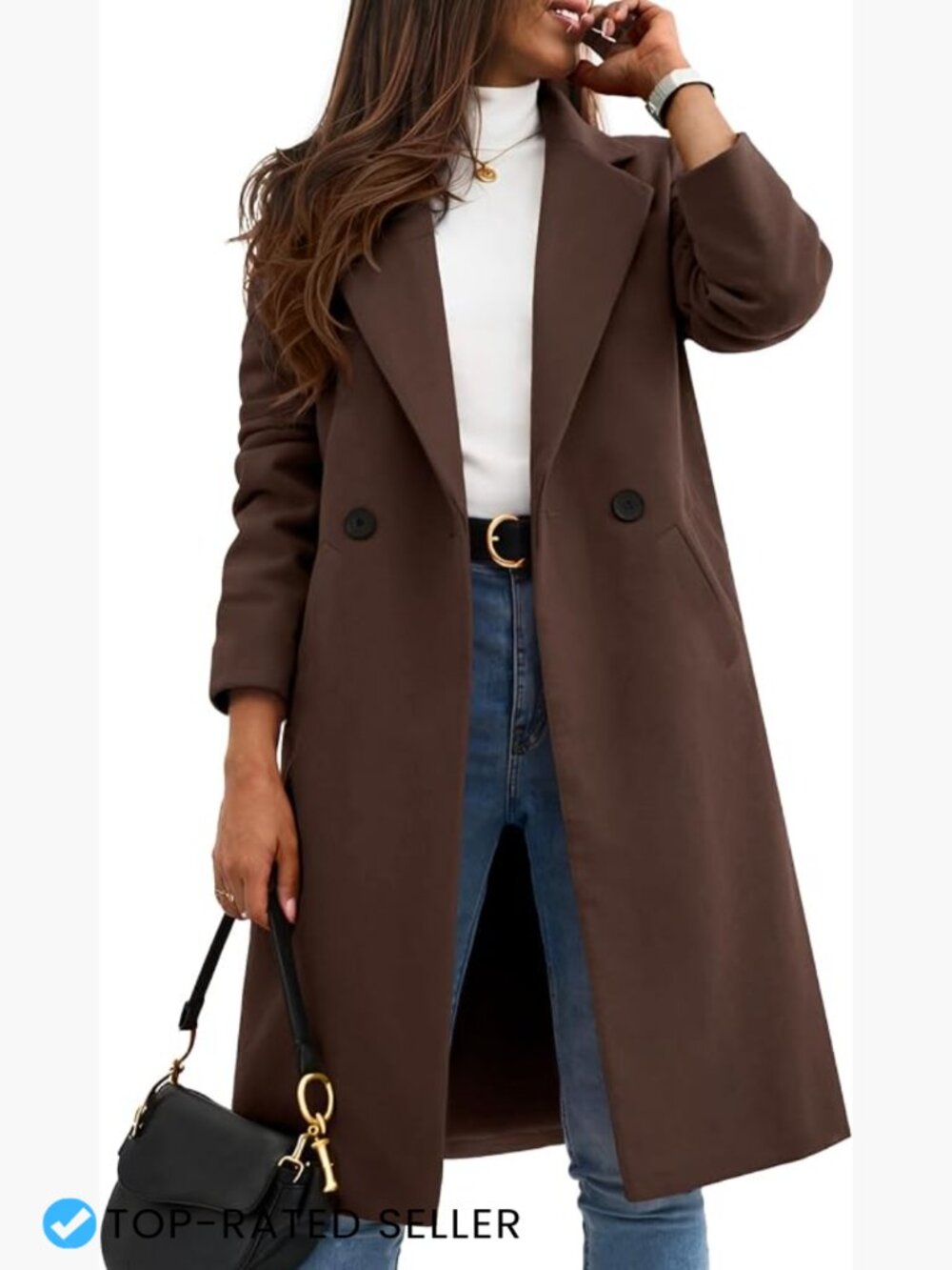 Classic Notch Lapel Peacoat Single Breasted Mid Long Wool Coat Tailored Winter